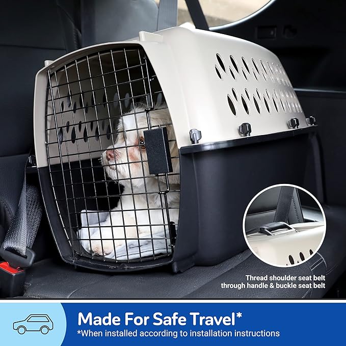 Petmate Vari Dog Kennel Portable Carriers & Crates for Smaller Dogs or Puppies and Pets 10 to 20 lbs, Airline-Friendly Plastic Pet Carrier Home and Travel, 24" Long, Taupe & Black, 24” x 16.7” x 14.5” | Airline friendly pet carrier, durable plastic she...