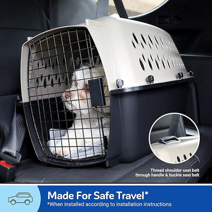 Petmate Vari Dog Kennel Portable Carriers & Crates for Smaller Dogs or Puppies and Pets 10 to 20 lbs, Airline-Friendly Plastic Pet Carrier Home and Travel, 24" Long, Taupe & Black, 24” x 16.7” x 14.5” | Airline friendly pet carrier, durable plastic she...