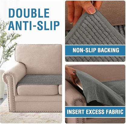 H.VERSAILTEX Plush Chenille Couch Cover for 3 Cushion Couch Anti Slip Washable Sofa Slipcovers Soft and Durable Furniture Protector for Dogs Cats Kids (27.5" x 59", Gray)