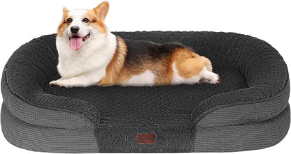 Dwanton Orthopedic Dog Bed for Medium Dogs with Gel Memory Foam, Waterproof Dog Sofa, Washable Pet Bed with Four Sided Bolster Cushion, Removable Cover & Non-Slip Bottom, 36", Plush-Dark Grey