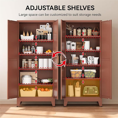COFaR 71" Classic Pantry Cabinet in Brown, 5-Tier Storage