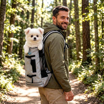 Big Dog Backpack Carrier, Grey-M | Extra Large Pet Carrier for 66lbs Dogs, Fully Adjustable Water-Resistant Dog Travel Bag for Hiking Cycling Outdoor Adventures