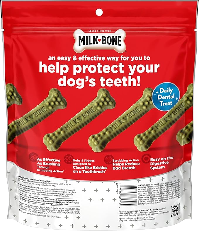 Milk-Bone Fresh Breath Brushing Chews, 48 Mini Daily Dental Dog Treats Scrubbing Action Helps Clean Teeth