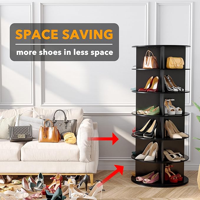 SpaceAid 6 Tier Rotating Shoe Rack Tower, Spinning Shoe Display Lazy Susan