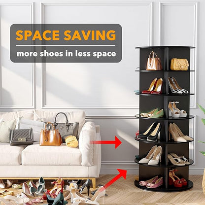 SpaceAid 6 Tier Rotating Shoe Rack Tower, Spinning Shoe Display Lazy Susan