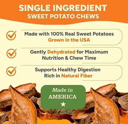 Gaines Family Farmstead Sweet Potato Chews for Dogs - 32 oz Bag, Single Ingredient, Sweet Potato Dog Treats, High Fiber, Grain-Free, Rawhide Alternative, Vitamin-Rich, Made in USA