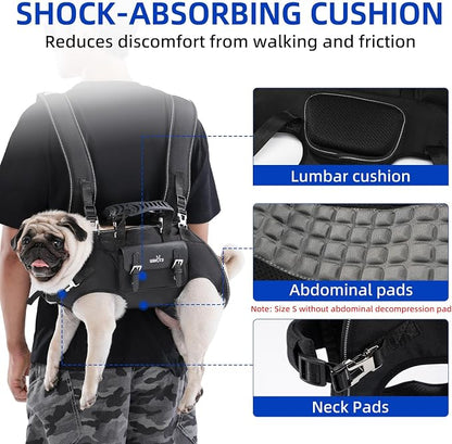 Wakytu Dog Backpack Carrier for Dogs,Dog Lift Harness,Adjustable Padded Breathable Straps for Dogs, Disabled, Joint Injuries, Arthritis,XXL