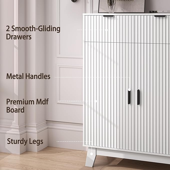 Fluted Shoe Cabinet, 4-Tier Mid Century Modern Narrow Shoe Storage Cabinet
