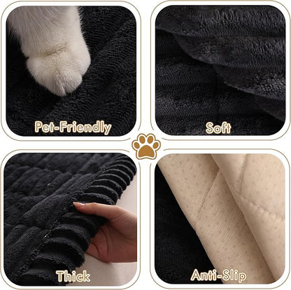 Couch Cover for Sofa, Sectional Couch Cover for Dogs, Sofa Cover Washable, Cushion Cover Blanket Pad Bed Mat for Pets, Fleece Furniture Protector, Black, 23.6x82.7in