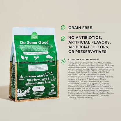Open Farm, Grain-Free Dry Dog Food, Complete & Balanced Kibble, Sustainably & Ethically Sourced Ingredients, Non-GMO Veggies & Superfoods to Support Overall Health, Turkey and Chicken Recipe, 4lb Bag