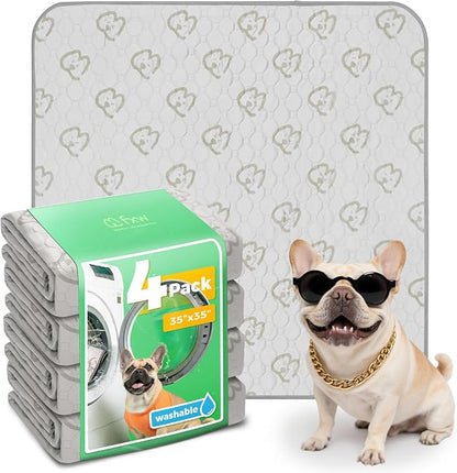 FXW Washable Pee Pads for Dogs, Super Absorbent, 35" Square, 4 Packs | Machine washable, Non-slip backing