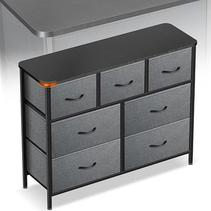 Curved Profile Dresser for Bedroom, Chest of Drawers, 7 Storage Drawers