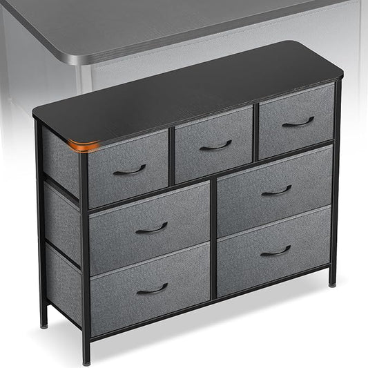 Curved Profile Dresser for Bedroom, Chest of Drawers, 7 Storage Drawers