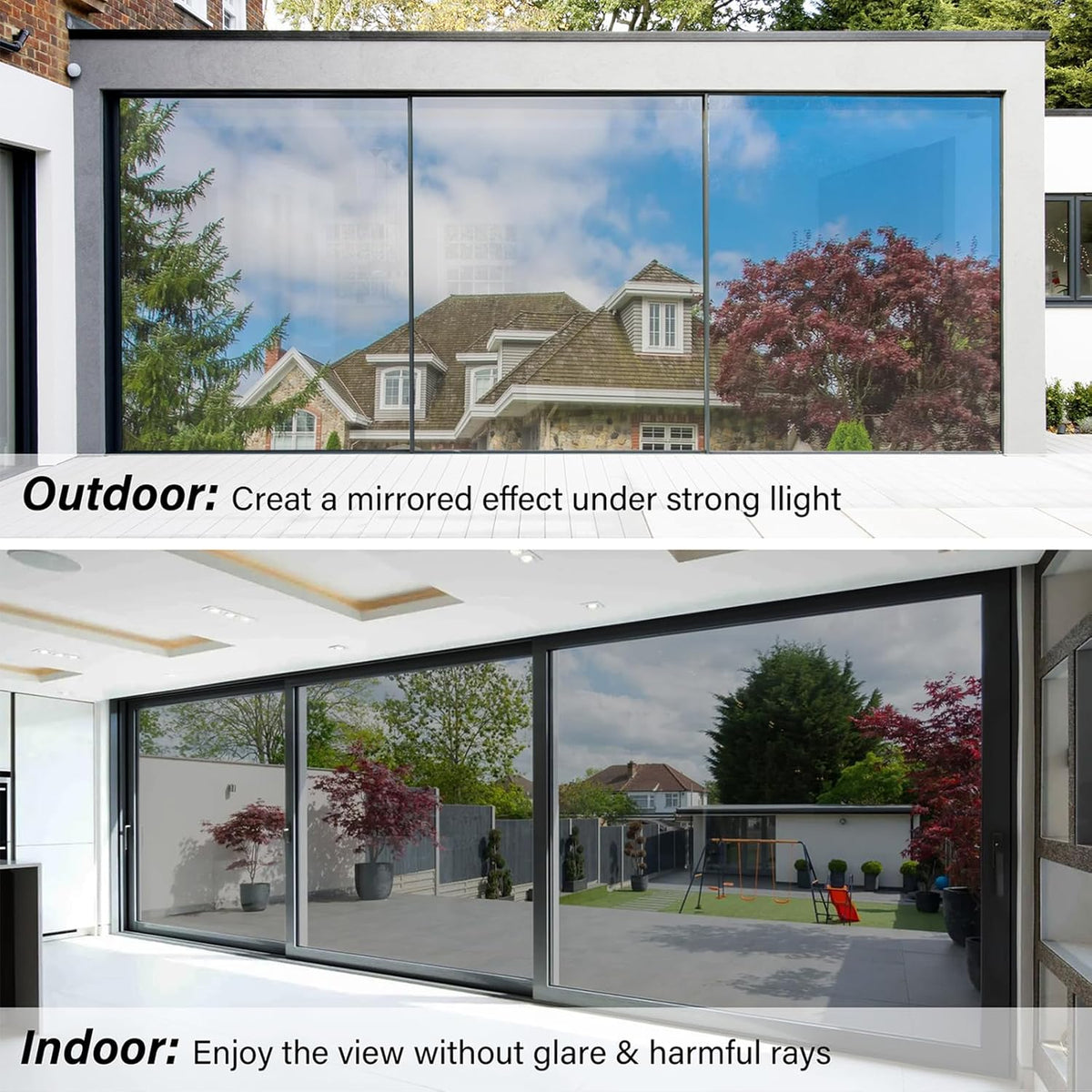 Kromapolis One Way Window Privacy Film Reflective Mirror Home Window Tint, Daytime Privacy Heat Control Anti UV Glass Tinting Static Cling (Silver, 23.6 x 157.4 inch)