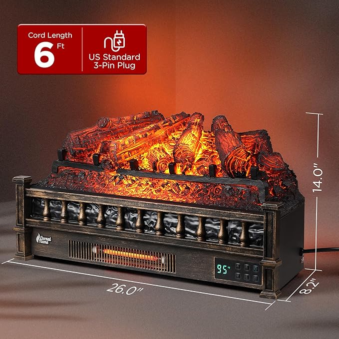 TURBRO Eternal Flame 26 in. WiFi Infrared Quartz Electric Fireplace Log Heater