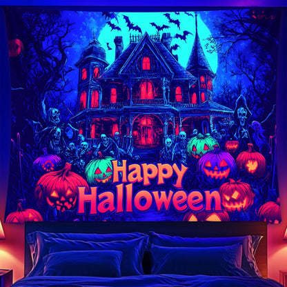 Halloween Tapestry, Blacklight Tapestry for Halloween Party Decor Hanging Tapestries Backdrop Wall Art Poster for Bedroom Dorm 90x70in