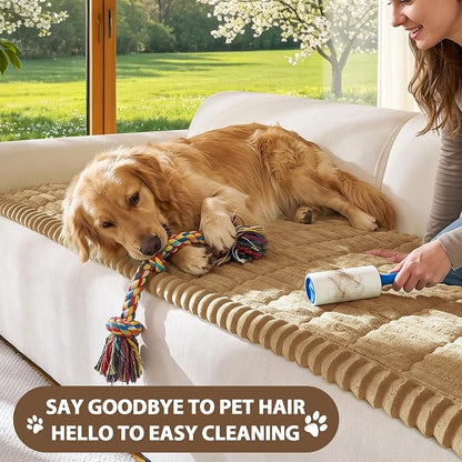 FUANGUI 2 Pack Waterproof Couch Cover for Dogs Pets Sofa Protector | Non-Slip Washable Fuzzy Soft Sofa Slipcover for 2 PCS L Shaped Sofa Pet Friendly, 27.6" x 70.9"+27.6" x 82.7", Camel