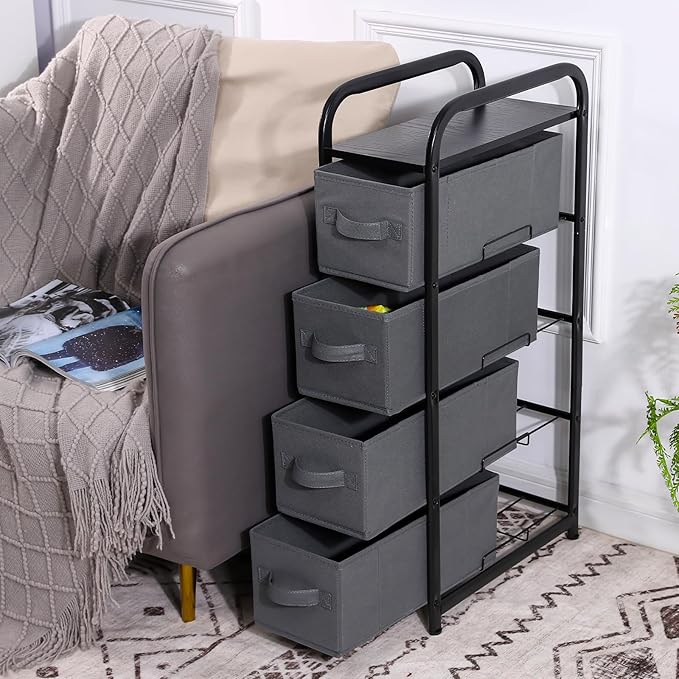 MAX Houser 4 Drawer Narrow Dresser Fabric Storage Tower Vertical Slim Storage