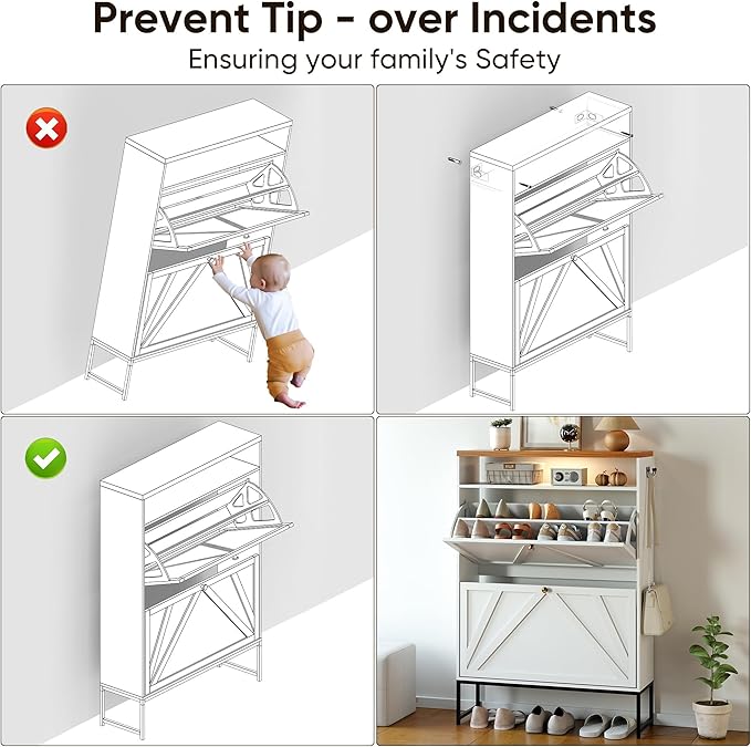 Shoe Storage Cabinet with 2 Flip-Up Doors, Freestanding Hidden Shoe Storage