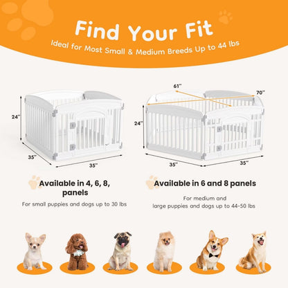 Dog Playpen Safe & Secure Indoor-Outdoor Pet Fence -Folding & Portable   Ideal For Small To Medium Dogs - Easy To Clean