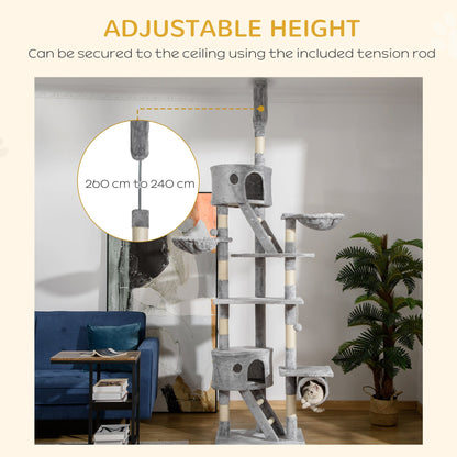Floor Standing Cat Tree 94.5-10.25 Inch Height Adjustable Cat Climbing Tower, Apartment Hammock