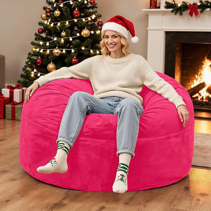 HABUTWAY Bean Bag Chair 3Ft Luxurious Velvet Ultra Soft Fur with High Rebound Memory Foam Bean Bag Chairs for Adults Plush Lazy Sofa with Fluffy Removable Sponge 3' (Hot Pink)