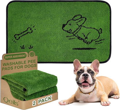 Reusable Puppy Pads , Washable Pee Pads for Dogs 18" x 30" 2 Pack | Super Absorbent & Leakproof Potty Training Pads, Plush Grass-Look With Non-Slip Backing For Crates, Playpens & Small Pets