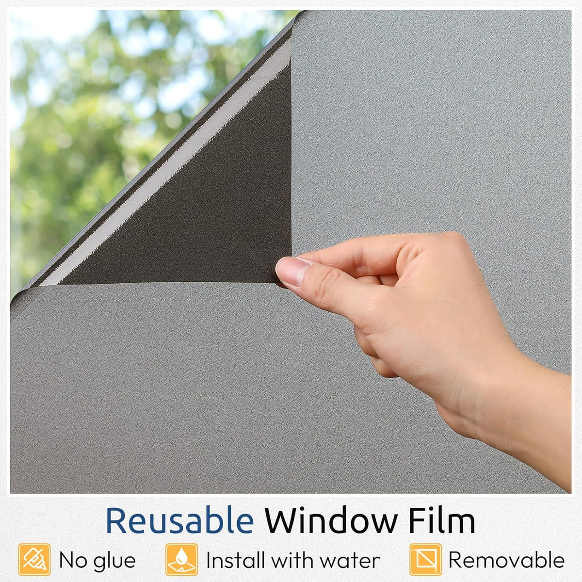 rabbitgoo Privacy Window Film, Static Cling Privacy Film for Glass Windows, Removable Grey Frosted Sun Light Blocking Coverings House Tint for Home Bathroom Garage, Taupe, 29.5 x 78.7 Inches