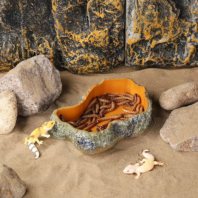 IBWell 7 Inch Reptile Food Dish Escape Proof Reptile Feeding Dish Resin Reptile Water Food Bowl for Bearded Dragon Chameleon Frog Snake Turtle Leopard Gecko
