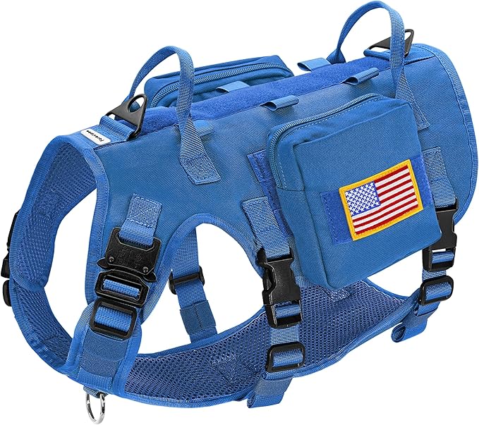 Forestpaw Dog Harness Medium Sized,Tactical Dog Harness with Handle,No Pull Military Style Service Dog Vest with Pockets Adjustable for Medium Large Dogs,Blue,Chest 21.5-45"