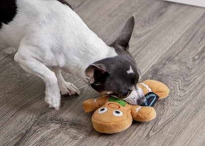 goDog Christmas Gingerbread Man Squeaky Plush Dog Toy, Chew Guard Technology - Brown, Small (Pack of 2)