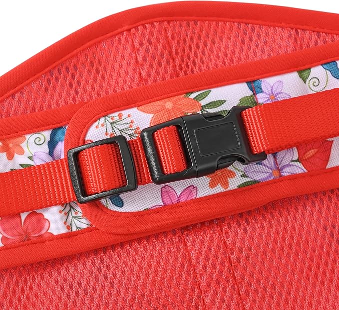 Mile High Life Dog Harness, Air Mesh Floral Vest Harness for 20 lbs Small Dogs & Cats, Easy Get on Adjustable Easy Closures Both Neck and Chest(Red Flower, M Chest 18"-20")