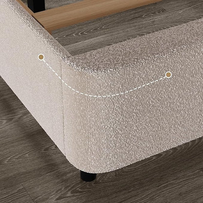 HOMBCK King Size Bed Frame, Upholstered Boucle Bed Frame King with Headboard, Soft Cloud Bed Frames with Thickened Footboard, Rounded Corners, No Box Spring Required, Easy Assembly, Cream