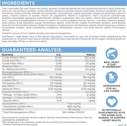 NutriSource Dog Food, Made with Trout and Rice, Large Breed, with Wholesome Grains, 30LB, Dry Dog Food