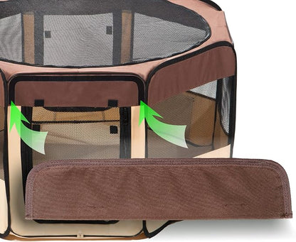 Pawer 36”×18.5” Pet Playpen Personalize Embroidery Piece, Brown Color