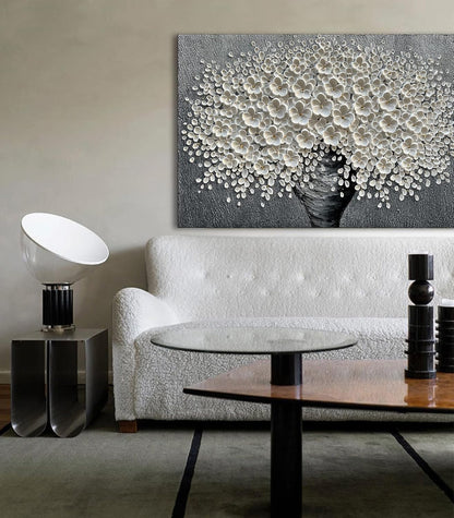 Epicler 30x45 inch Hand-Painted Oil Painting, White Bouquet Oil Painting, Canvas Wall Decoration Painting.
