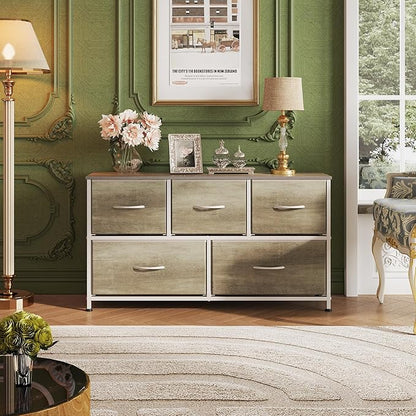 WLIVE Dresser for Bedroom with 5 Drawers, Wide Chest of Drawers, Fabric Dresser