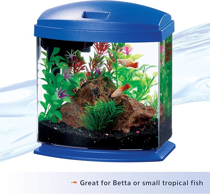 Aqueon LED MiniBow Small Aquarium Fish Tank Kit with SmartClean Technology, Blue, 1 Gallon