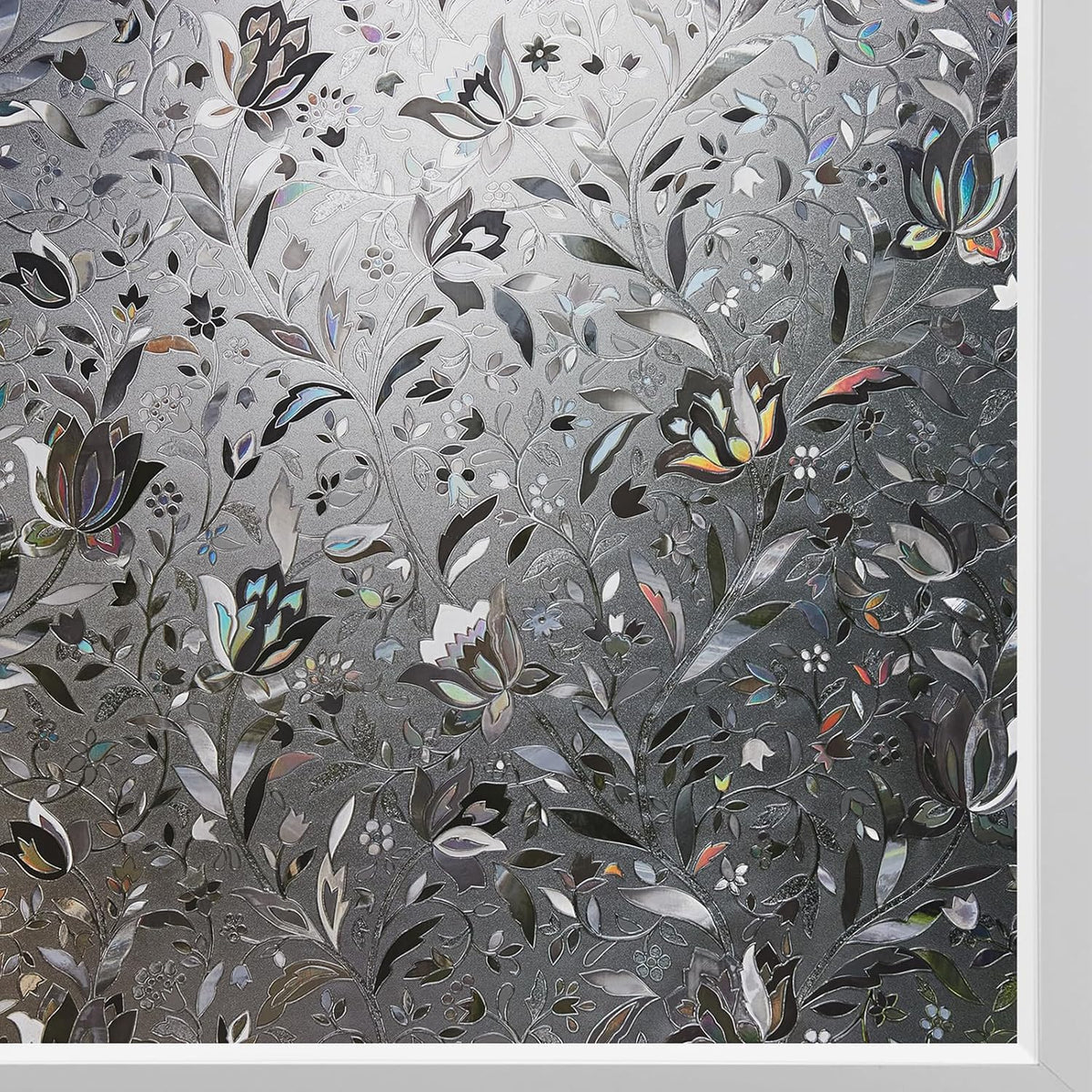 Kromapolis Window Film, Window Privacy Film Frosted, Vinyl Glass Covering, Stained Glass Decorative Film, Static Window Clings, Non-Adhesive (Grayish Black, 29.5 x 157.4 inch)