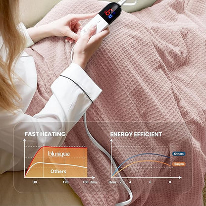 Heated Blanket Electric Blanket Twin Waffle, 62x84 Inches Sherpa Fleece Fast