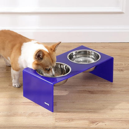 DBL2001F Keaton 7.5" Medium/Large Modern Acrylic Rectangular Elevated Pet Feeder with 54oz 2-Stainless Steel Bowls, Purple/Chrome