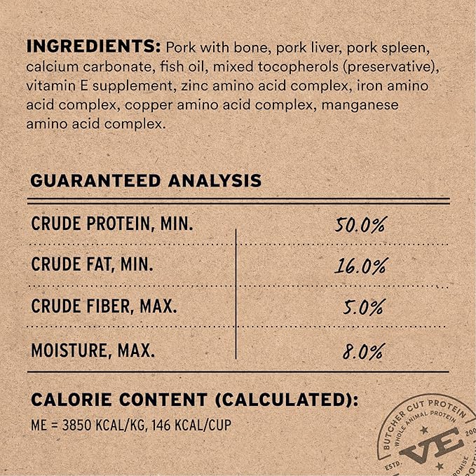 Vital Essentials Freeze-Dried Raw Pork Entree & Mixer Dog Food Soft Nibs | 99% Pork, Organs & Bone | 14 oz