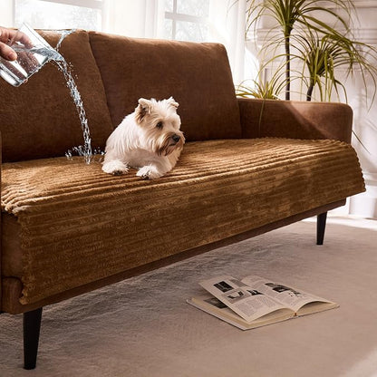 Dual Non-Slip Couch Cover for Dogs Waterproof, Fuzzy Soft Pet Couch Covers for Sofa 3 Cushion, Pet Friendly Soft Dog Bed Covers Sofa Cover Washable (Coconut, 33" x 95" 1 Pack)