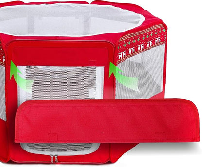 Pawer 36”×18.5” Pet Playpen Personalize Embroidery Piece, Christmas Red