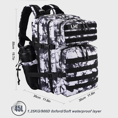 LHI Military Tactical Backpack for Men and Women 45L Army 3 Days Assault Pack Bag Large Rucksack with Shoe Compartment - Blue