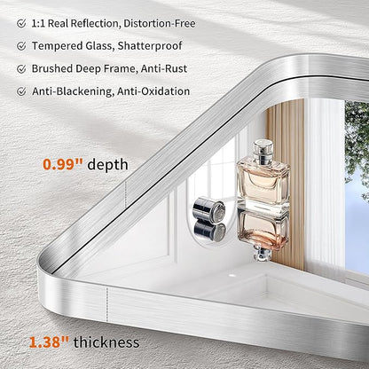 CIRCUMI Silver Bathroom Mirror, Rounded Corner, Tempered Glass, Mirror