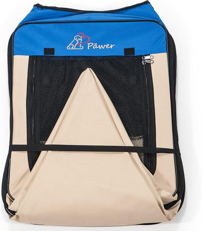 Pawer 36”×18.5” 8-Panel Foldable Pet Playpen, for Small Medium Cat/Dog/Puppy, Blue+Beige, 600D Oxford Cloth Portable Indoor & Outdoor Kennel with Carry Bag, Multiple Sizes & Colors Available