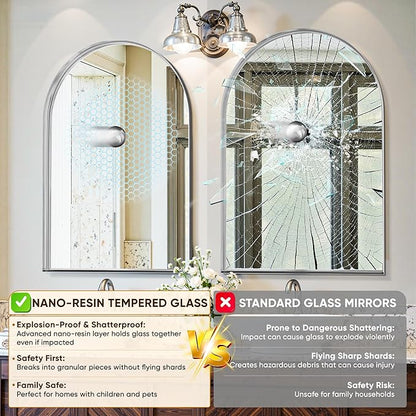Arched Mirror 24"x36", Bathroom Mirror, Wall Mounted Vanity Mirror