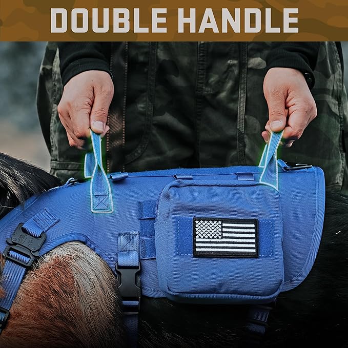 Forestpaw Dog Harness Medium Sized,Tactical Dog Harness with Handle,No Pull Military Style Service Dog Vest with Pockets Adjustable for Medium Large Dogs,Blue,Chest 21.5-45"
