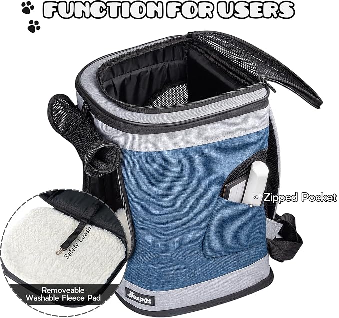 JESPET & GOOPAWS Pet Backpack Carrier for Small Dog, Puppy, Soft Carrier Backpack Ideal for Traveling, Hiking, Walking and Outdoor Activities with Family (Blue Grey)